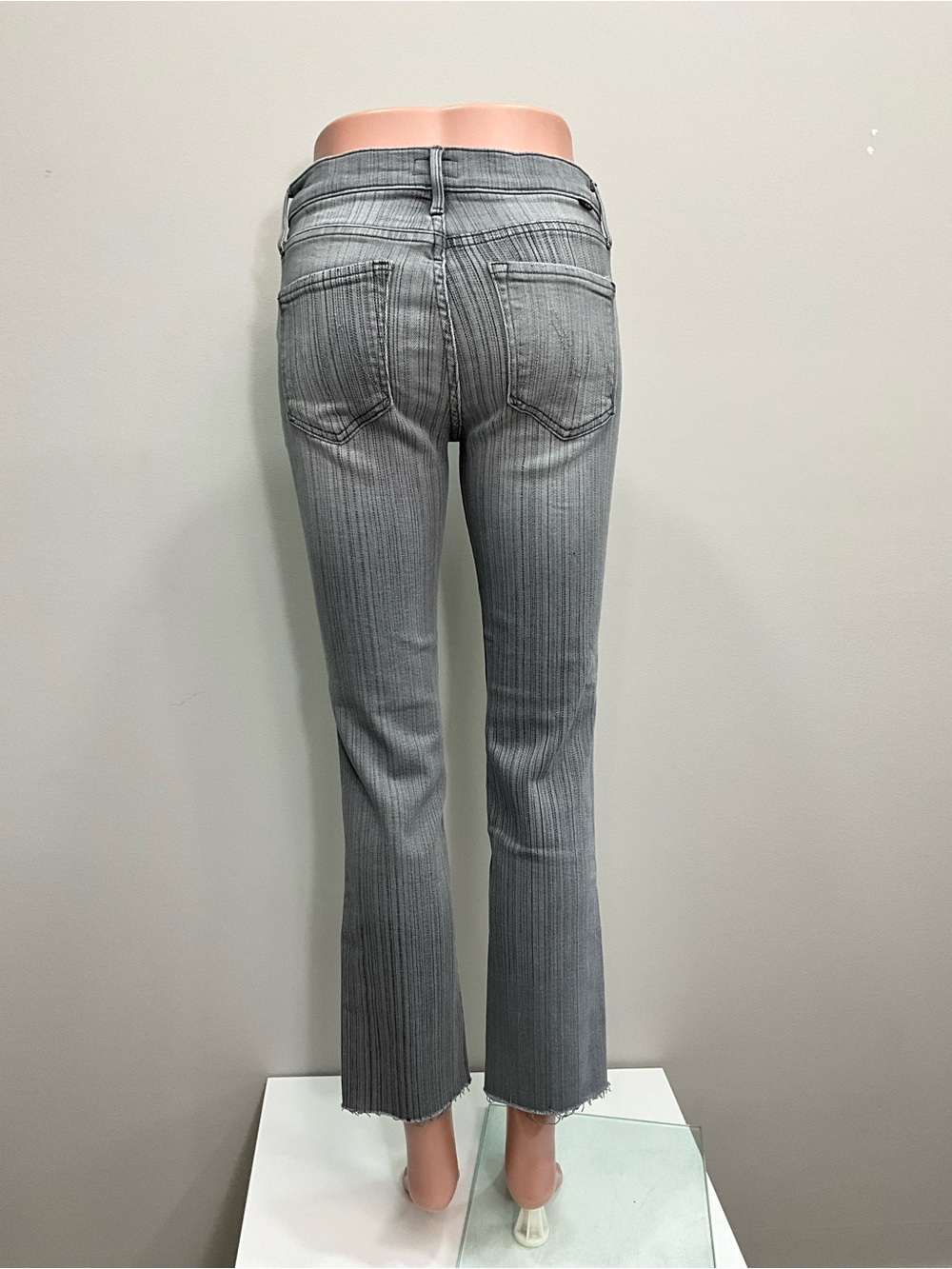 MOTHER The Rascal Ankle Fray Jeans 27 Noted Gray Pinstripe Crop Flare